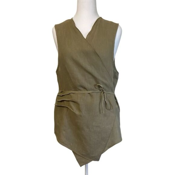 Fenini Women's Small-100% Linen/Cotton Wrap Top Sleeveless Vest Tan-Made USA - Picture 1 of 8